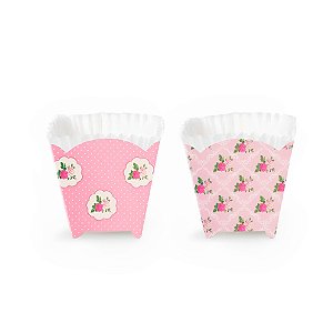 Forminha Quadrada para Cupcake - Floral Rosa  - 12 unidades - Cromus - Rizzo