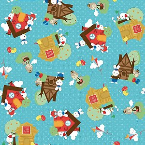 Folha para Ovos de Páscoa 3 Coelhinhos Turquesa 69x89cm - 5 unidades - Cromus - Rizzo