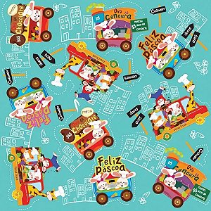 Folha para Ovos de Páscoa Metalizado Food Truck Turquesa 69x89cm  - 25 unidades - Cromus - Rizzo