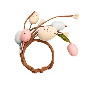 Porta Guardanapo de Páscoa Galho com Folhas e Ovos de Codorna - 12 x 9cm - 4 unidades - Cromus - Rizzo