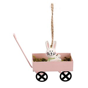 Enfeite para Pendurar Carrinhos de Mão de Páscoa Rosa - 8x6x4cm - 1 unidade - Cromus - Rizzo