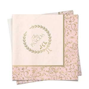 Guardanapo de Papel - Arabesco Feliz Páscoa - Rosa Pastel  - 20 unidades - Cromus - Rizzo