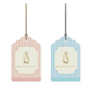 Tag Decorativa de Páscoa - Lavie Rosa Claro/Azul - 12 unidades - Cromus - Rizzo