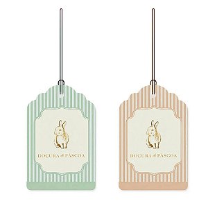 Tag Decorativa de Páscoa - Lavie Verde Claro/Marrom - 12 unidades - Cromus - Rizzo