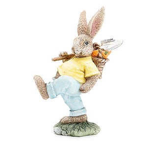 Coelho Carregando Pá e Cesta de Cenouras Decorativo 22cm - 1 unidade - Cromus - Rizzo