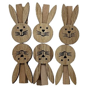 Prendedor de Páscoa Coelho - Madeira - 6 unidades - Cromus - Rizzo