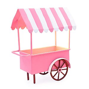 Mini Carrinho Pipoca Decorativo - Rosa/Branco  - 1 unidade - Cromus - Rizzo