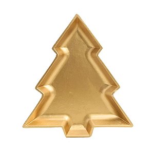 Prato Decorativo de Madeira - Pinheiro - Ouro - 30cm - 1 unidade - Cromus - Rizzo