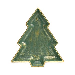 Prato Decorativo de Madeira - Pinheiro - Verde/Ouro - 30cm - 1 unidade - Cromus - Rizzo