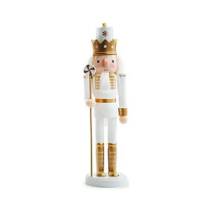 Quebra Nozes de Madeira com Bastão Pirulito - 30cm - Branco e Dourado  - 1 unidade - Cromus - Rizzo