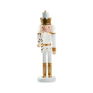 Quebra Nozes de Madeira com Bengala Doce - 30cm - Branco e Dourado  - 1 unidade - Cromus - Rizzo