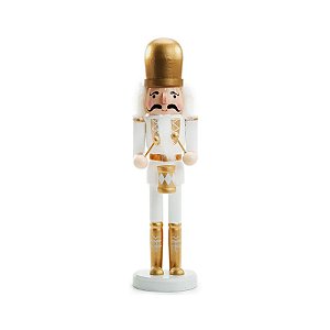 Quebra Nozes de Madeira com Tambor - 30cm - Branco e Dourado - 1 unidade - Cromus - Rizzo