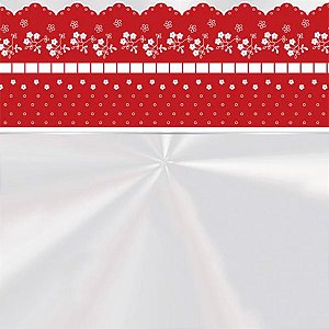 Saco Transparente Bordado Inglês Vermelho - 45x59cm - 25 unidades - Cromus - Rizzo