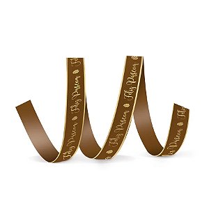 Fita de Cetim Decorada Hot Stamping Feliz Páscoa Marrom 15mm - 10 metros - 1 unidade - Cromus - Rizzo