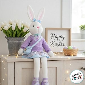 Coelho Decorativo Sentado Moletom Lilas - 1 unidade - Cromus Páscoa - Rizzo