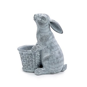 Coelho em Resina de Páscoa Sentado Segurando Cesta (23 cm) - 1 unidade - Cromus -