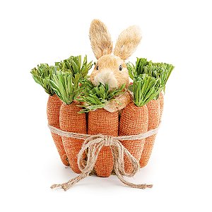 Cesta de Cenouras com Coelho - Laranja e Verde - Em Juta Rústico - 1 unidade - Cromus -