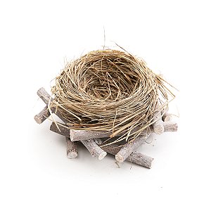 Ninho de Páscoa com Base de Madeira Marrom e Verde Rústico (20cm) - 1 unidade - Cromus -