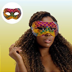 Fantasia Carnaval - Máscara Holográfica - Sereia - Arco-íris - Laranja - 01 UN - Cromus - Rizzo