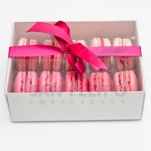 Caixa para 10 Macarons com Berço Ref. M10BCB Branco - 10,5x14,5x5cm - 1 Unidade - San Felipo Rizzo Confeitaria​