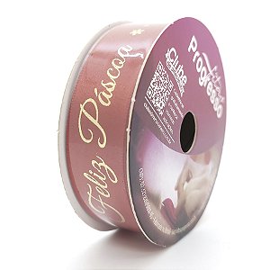 Fita de Cetim 22mm x 10m - Feliz Páscoa - Vermelho ECF005H Cor 903 - 1 unidade - Fitas Progresso - Rizzo