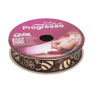 Fita de Cetim 15mm x 10m - Ovos de Páscoa - Marrom  ECF003H Cor 452 - 1 unidade - Fitas Progresso - Rizzo