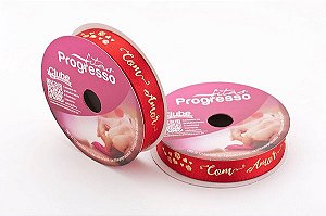 Fita em Cetim 15mmx10m Com Amor Vermelho com Dourado ECF003H 294 Progresso Rizzo Embalagens