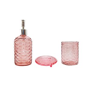 Kit para Banheiro de Vidro 3 Peças - 420ml - Rosa - 1 unidade - Rizzo