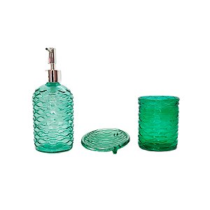 Kit para Banheiro de Vidro 3 Peças - 420ml - Verde - 1 unidade - Rizzo