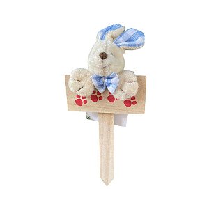 Mini Placa Patinhas Coelho de Páscoa com Laço Azul - 18cm - 1 unidade - Rizzo