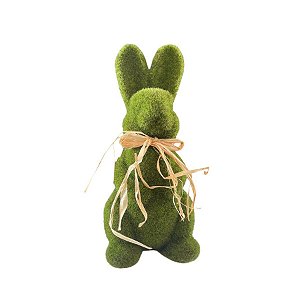 Coelho Decorativo de Grama em Pé com Laço de Palha - 24cm  - 1 unidade - Rizzo