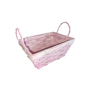 Cesta Decorativa de Bambu Retangular com alça - Rosa - 18cm - 1 unidade - Cromus - Rizzo