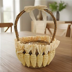 Enfeite Decorativa de Páscoa - Cesta com Cenouras - 32cm - 1 unidade - Cromus - Rizzo
