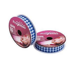 Fita de Cetim 10m x 15mm - Cor 214 - Xadrez Azul Royal - Rolo 10 metros  - 1 unidade - Progresso - Rizzo