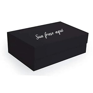 Caixa de Papel Rígido Personalizado com Frase Branca - Retangular Preto com Ímã - 1 unidade - Cromus - Rizzo