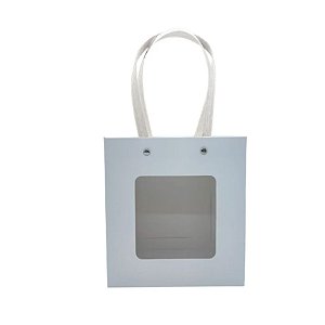 Sacola de Papel com Gaveta e Visor Alça Branca 18x16,5x8,5 - Branca - 1 unidade - Rizzo