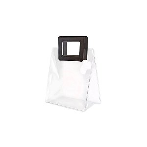 Sacola Transparente PVC com Alça Quadrada de Couro Preto - 15x15x10cm - 10 unidades - Rizzo