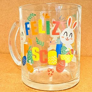 Caneca de Vidro - Coelho com Cesta - Feliz Páscoa - 320ml - 1 unidade - Rizzo