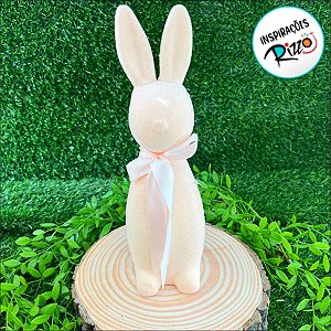 Enfeite Decorativo de Páscoa - Coelho Rosa Flocado com Laço - 31cm - 1 unidade - Cromus - Rizzo