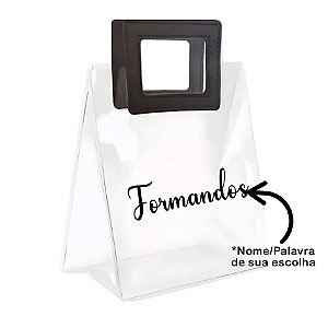 Sacola PVC com Alça Quadrada de Couro Preto Personalizado com Nome - 18x20x10cm - 1 unidade - Rizzo