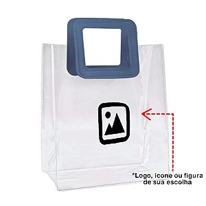 Sacola PVC com Alça Quadrada de Couro Azul com Logo Preto - 26x22x12cm - 1 unidade - Rizzo Personalize