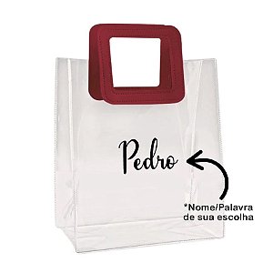 Sacola PVC com Alça Quadrada de Couro Vinho Personalizado com Nome - 26x22x12cm - 1 unidade - Rizzo