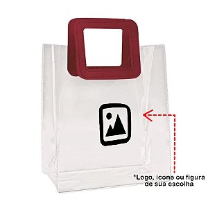 Sacola PVC com Alça Quadrada de Couro Vinho com Logo Preto - 20x18x10cm - 1 unidade - Rizzo Personalize