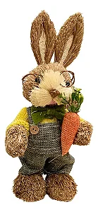 Decoração de Páscoa Coelho de Palha com Óculos e Cenoura Rústico - 24cm - 01 Unidade - Rizzo