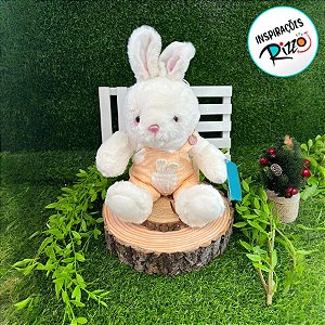 Coelho de Pelúcia Branco com Roupa Salmão - 32cm - 1 unidade - Rizzo