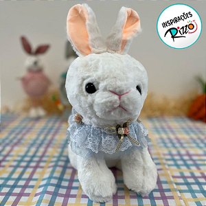 Coelho Branco Sentado Com Laço - 25cm - 1 unidade - Rizzo