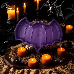 Bandeja Decorativa de Halloween - Morcego Roxo - 21x16cm - 1 unidade - Rizzo