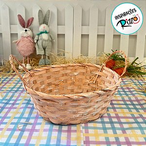 Cesta Decorativa de Bambu Oval com alça - Laranja - 18cm - 1 unidade - Cromus  - Rizzo