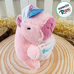 Chaveiro de Pelúcia - Capivara Rosa de Boné Segurando bola de Baseball - 13cm - 1 unidade - Rizzo
