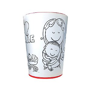 Copo para Colorir Color Cup Te Amo Mãe - Vermelho - 10cm - 1 unidade - Rizzo